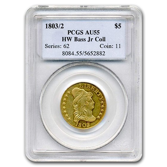 1803/2 $5 Turban Head Gold Half Eagle AU-55 PCGS CAC 1803/2 $5 Turban Head Gold Half Eagle AU-55 PCGS CAC