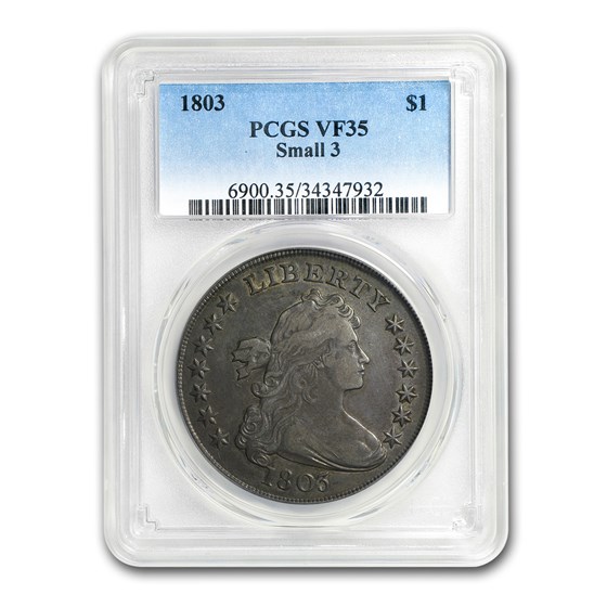 1803 Draped Bust Dollar VF-35 PCGS (Small 3) 1803 Draped Bust Dollar VF-35 PCGS (Small 3)