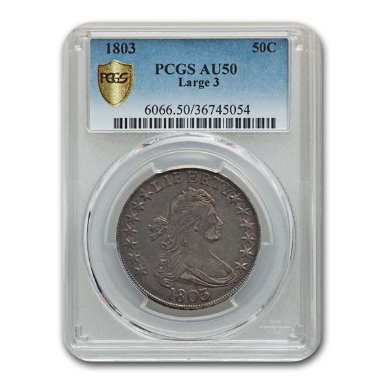 1803 Draped Bust Half Dollar AU-50 PCGS (Large 3) 1803 Draped Bust Half Dollar AU-50 PCGS (Large 3)