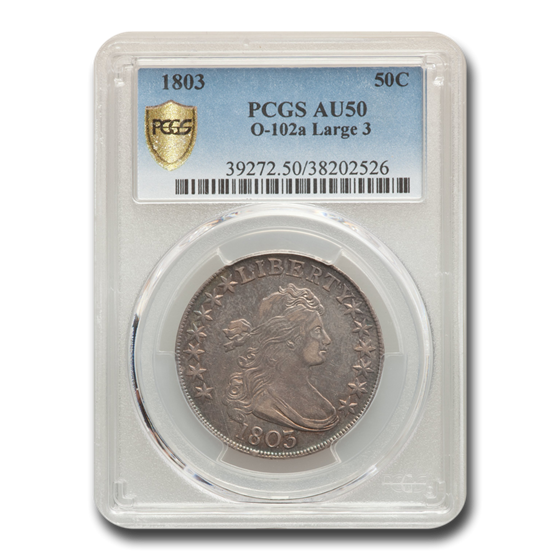 1803 Draped Bust Half Dollar AU-50 PCGS (O-102a Large 3) 1803 Draped Bust Half Dollar AU-50 PCGS (O-102a Large 3)