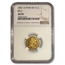 1804 $2.50 Gold Quarter Eagle Capped Bust AU-58 NGC (14 Stars)