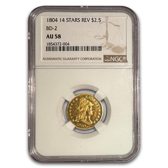 1804 $2.50 Gold Quarter Eagle Capped Bust AU-58 NGC (14 Stars)