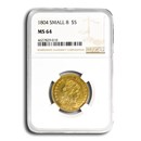 1804 $5 Capped Bust Gold Half Eagle MS-64 NGC (Small 8)
