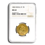 1804 $5 Capped Bust Gold Half Eagle MS-64 NGC (Small 8)