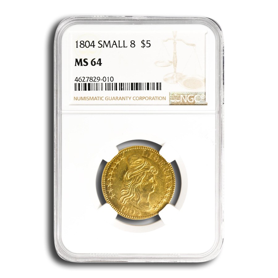 1804 $5 Capped Bust Gold Half Eagle MS-64 NGC (Small 8)