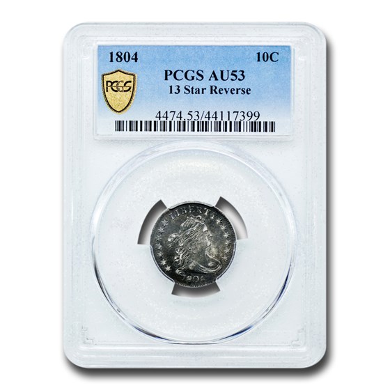 1804 Draped Bust Dime AU-53 PCGS (13 Star Reverse) 1804 Draped Bust Dime AU-53 PCGS (13 Star Reverse)