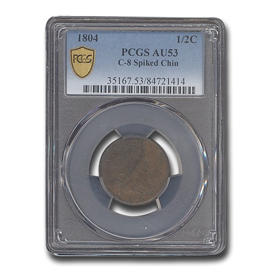 1804 Draped Bust Half Cent AU-53 PCGS (C-8 Spiked Chin) 1804 Draped Bust Half Cent AU-53 PCGS (C-8 Spiked Chin)