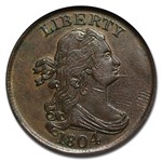 1804 Draped Bust Half Cent AU-58 NGC (Brown, Spiked Chin)