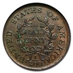 1804 Draped Bust Half Cent AU-58 NGC (Brown, Spiked Chin)