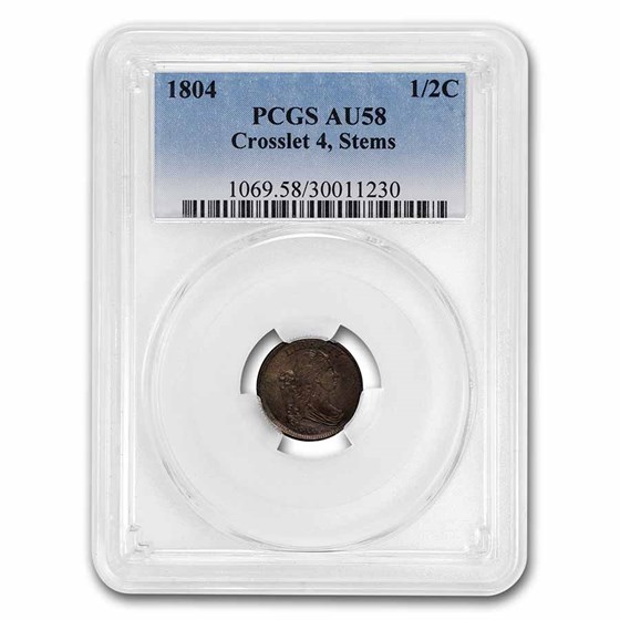 1804 Half Cent Crosslet 4 w/Stems AU-58 PCGS