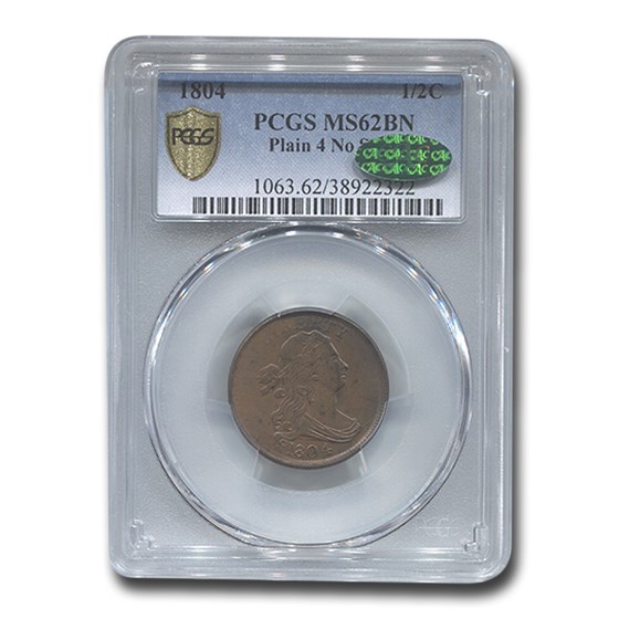 1804 Half Cent MS-62 PCGS CAC (Brown, Plain 4, No Stem) 1804 Half Cent MS-62 PCGS CAC (Brown, Plain 4, No Stem)