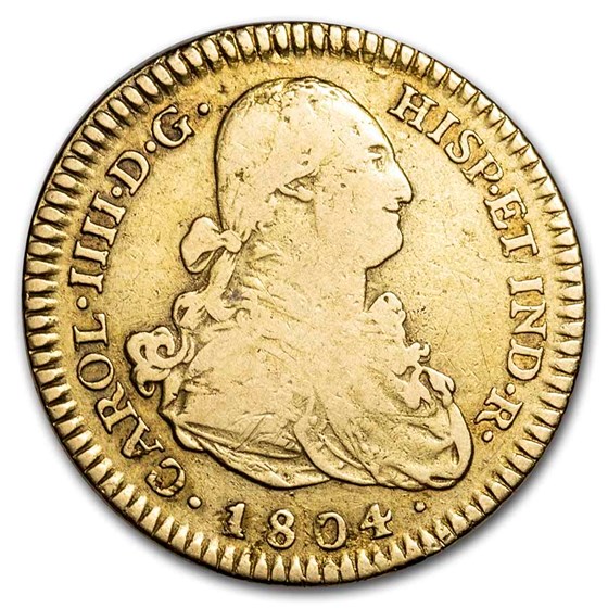 1804-M FA Spain Gold 2 Escudos Charles IIII Fine (Strike-Through) 1804-M FA Spain Gold 2 Escudos Charles IIII Fine (Strike-Through)
