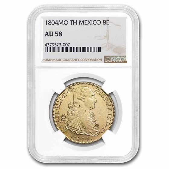 1804 Mo TH Mexico Gold 8 Escudos Charles IV AU-58 NGC