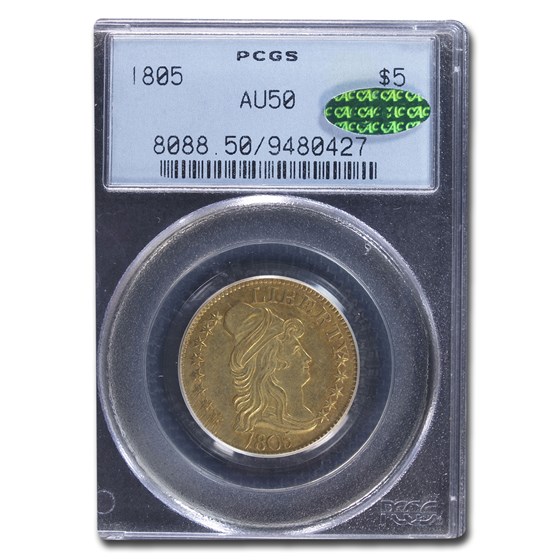 1805 $5 Turban Head Gold Half Eagle AU-50 PCGS CAC 1805 $5 Turban Head Gold Half Eagle AU-50 PCGS CAC