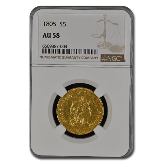 1805 $5 Turban Head Gold Half Eagle AU-58 NGC 1805 $5 Turban Head Gold Half Eagle AU-58 NGC