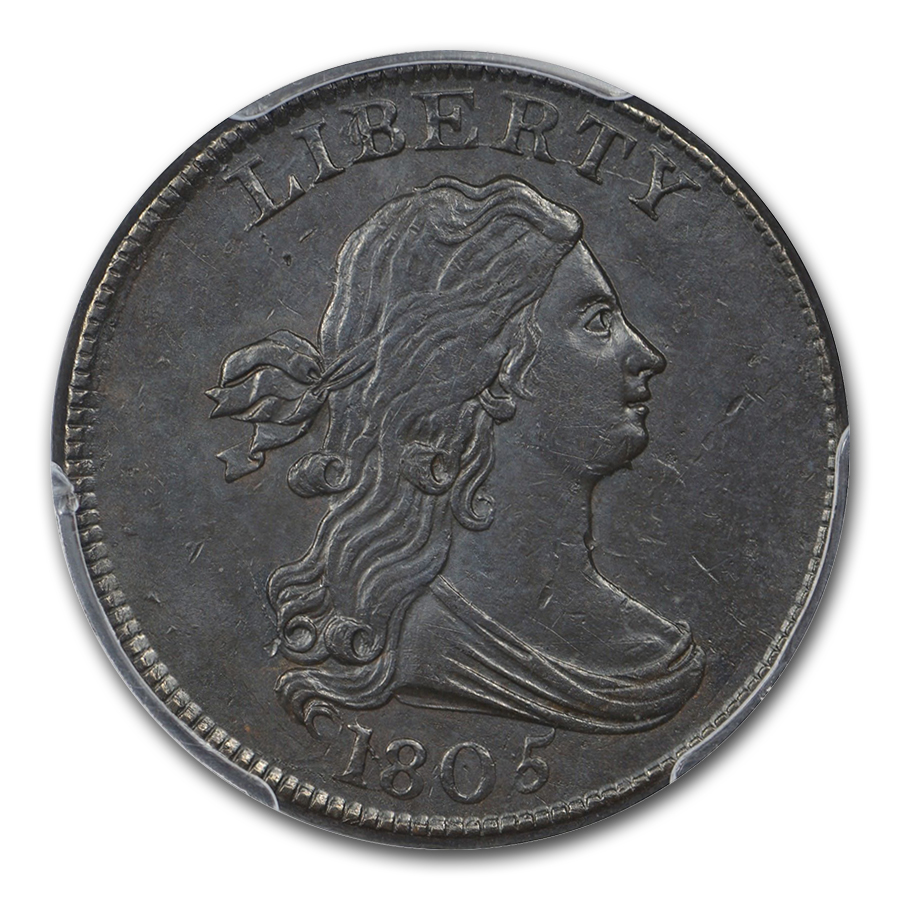 1805 (None) Phil Draped Bust Half Cent Large 5, Stems Value | BN
