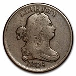 1805 Half Cent Medium 5, Stemless VG