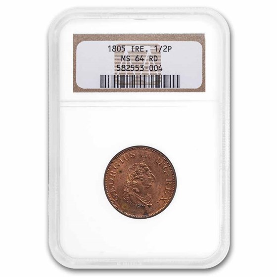 1805 Ireland Copper 1/2 Penny MS-64 (Red) 1805 Ireland Copper 1/2 Penny MS-64 (Red)