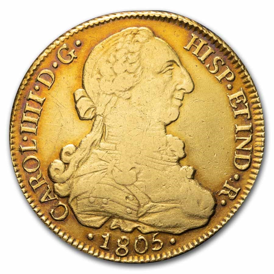 1805-So FJ Chile Gold 8 Escudos Charles IV XF