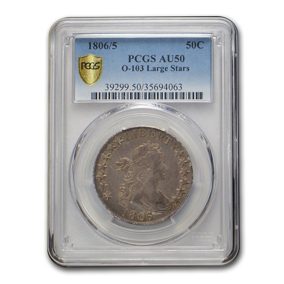 1806/5 Draped Bust Half Dollar AU-50 PCGS (O-103 Large Stars) 1806/5 Draped Bust Half Dollar AU-50 PCGS (O-103 Large Stars)