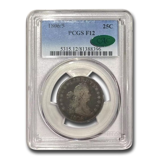 1806/5 Draped Bust Quarter Fine-12 PCGS CAC 1806/5 Draped Bust Quarter Fine-12 PCGS CAC