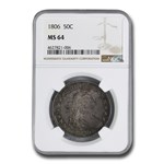 1806 Bust Half Dollar MS-64 NGC (Pointed 6, Stem)