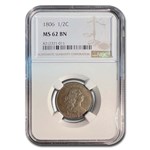 1806 Draped Bust Half Cent MS-62 NGC (Brown)