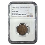 1806 Draped Bust Half Cent MS-63 NGC (Brown, Small 6, No Stems)