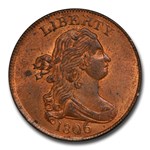 1806 Draped Bust Half Cent MS-64+ PCGS CAC (Red C-4 Lg. 6 Stems)