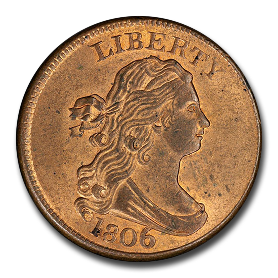 1806 (None) Phil Draped Bust Half Cent Large 6, Stems Value | RD