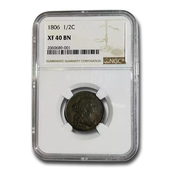 1806 Draped Bust Half Cent XF-40 NGC (Brown) 1806 Draped Bust Half Cent XF-40 NGC (Brown)