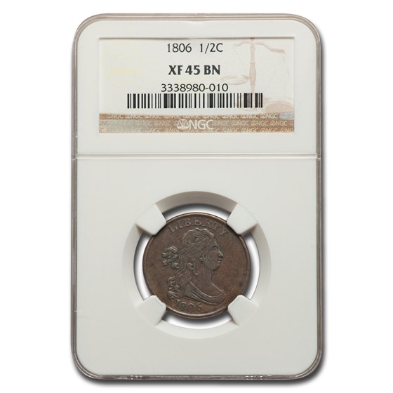 1806 Draped Bust Half Cent XF-45 NGC (Brown) 1806 Draped Bust Half Cent XF-45 NGC (Brown)