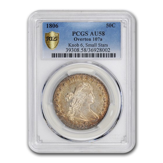 1806 Draped Bust Half Dollar AU-58 PCGS (O-107a Knob 6, Sm Stars) 1806 Draped Bust Half Dollar AU-58 PCGS (O-107a Knob 6, Sm Stars)
