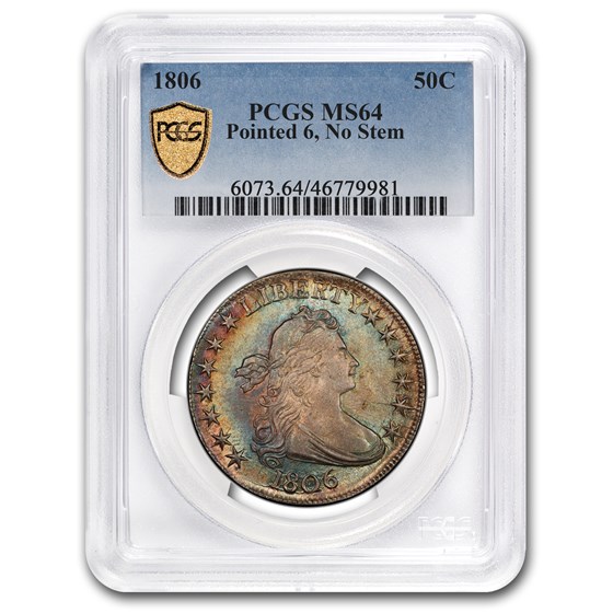 1806 Draped Bust Half Dollar MS-64 PCGS (Pointed 6, No Stem) 1806 Draped Bust Half Dollar MS-64 PCGS (Pointed 6, No Stem)