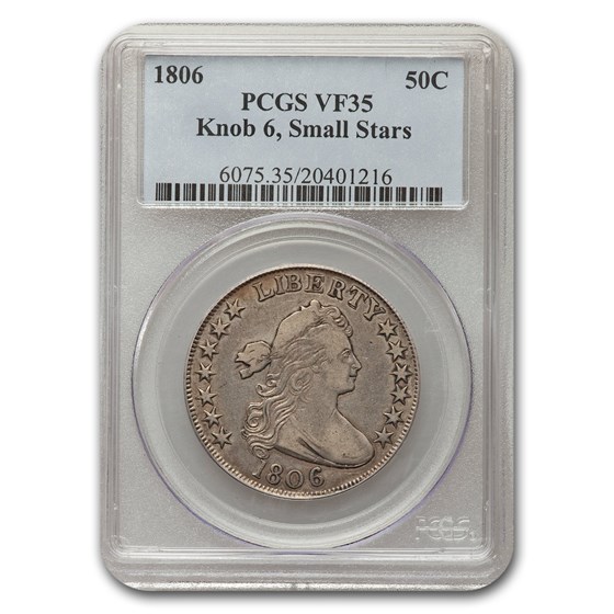 1806 Draped Bust Half Dollar VF-35 PCGS (Knob 6, Sm Stars) 1806 Draped Bust Half Dollar VF-35 PCGS (Knob 6, Sm Stars)
