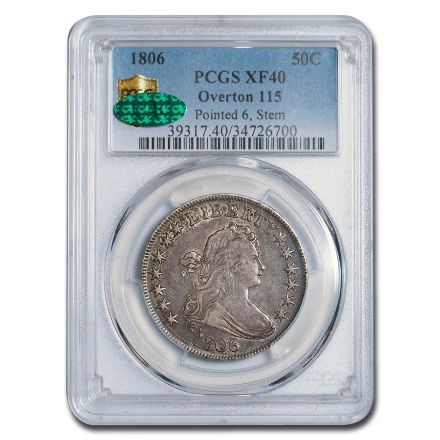 Buy 1806 Draped Bust Half Dollar XF40 PCGS CAC (O115, Pointed 6) Coin