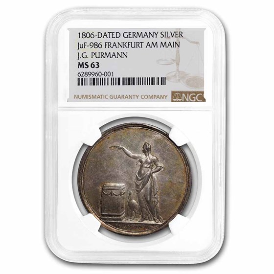 1806 German States Frankfurt Silver Medal MS-63 NGC 1806 German States Frankfurt Silver Medal MS-63 NGC
