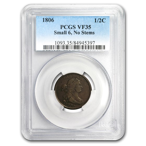 1806 Half Cent Small 6 Stemless VF-35 PCGS 1806 Half Cent Small 6 Stemless VF-35 PCGS