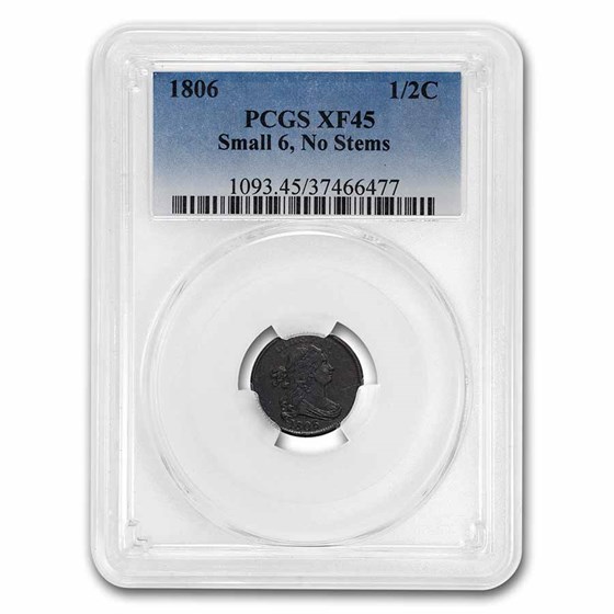 1806 Half Cent Small 6 Stemless XF-45 PCGS 1806 Half Cent Small 6 Stemless XF-45 PCGS