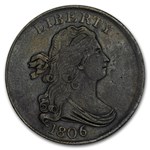 1806 Half Cent Small 6 Stemless XF