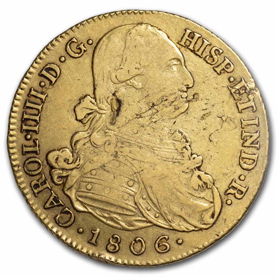 1806-NR JJ Colombia Gold 8 Escudo Charles IV XF