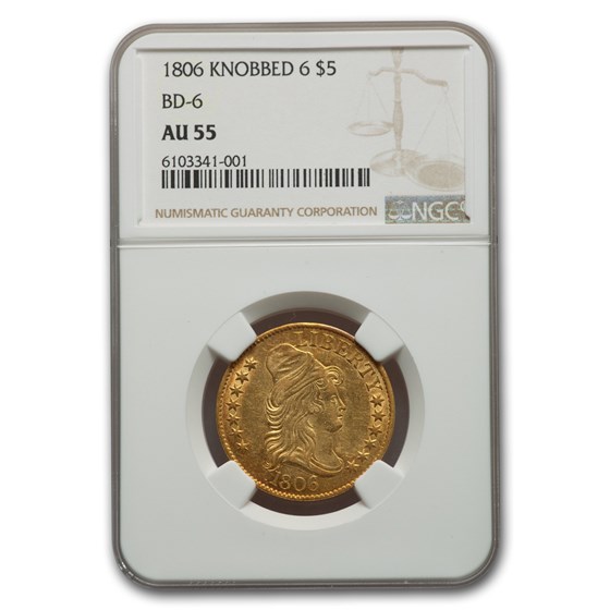 1806 Turban Head $5 Gold Half Eagle Knobbed 6 AU-55 NGC 1806 Turban Head $5 Gold Half Eagle Knobbed 6 AU-55 NGC