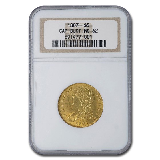1807 $5 Capped Bust Gold Half Eagle MS-62 NGC 1807 $5 Capped Bust Gold Half Eagle MS-62 NGC