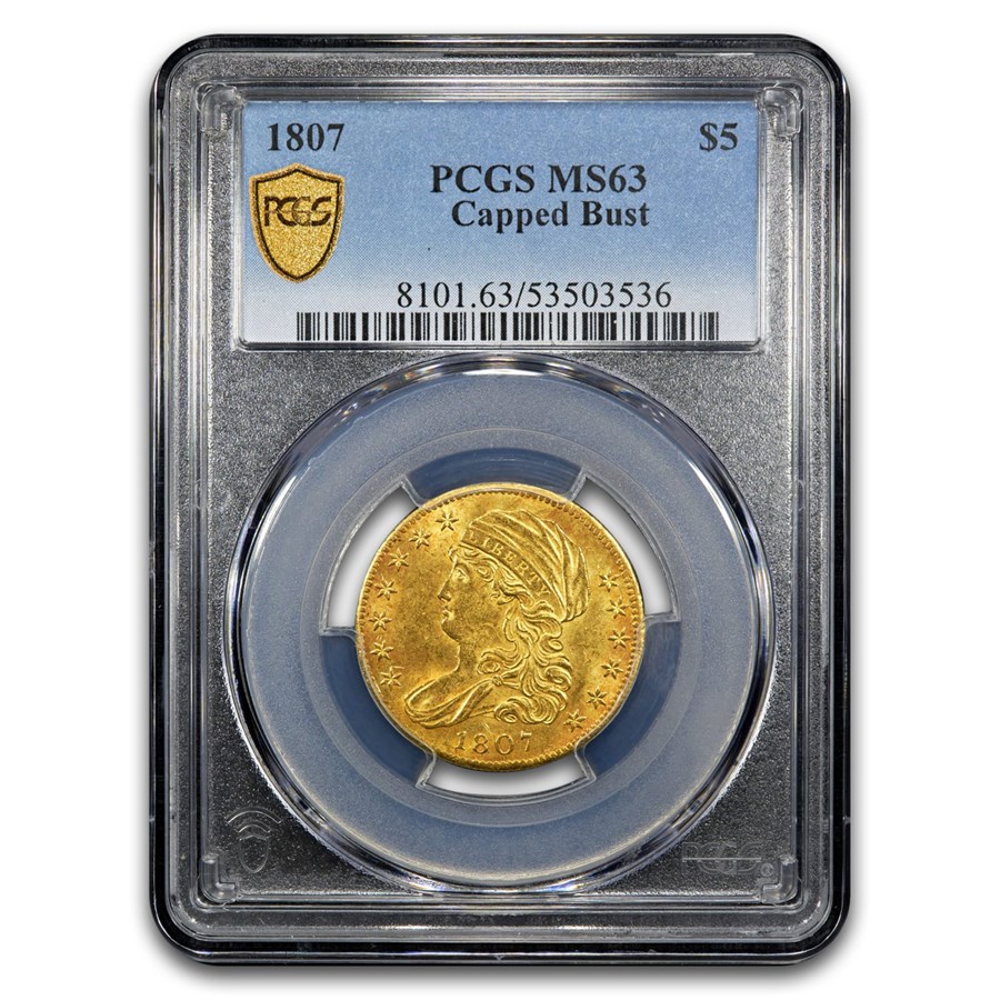 1807 $5 Capped Bust Gold Half Eagle MS-63 PCGS
