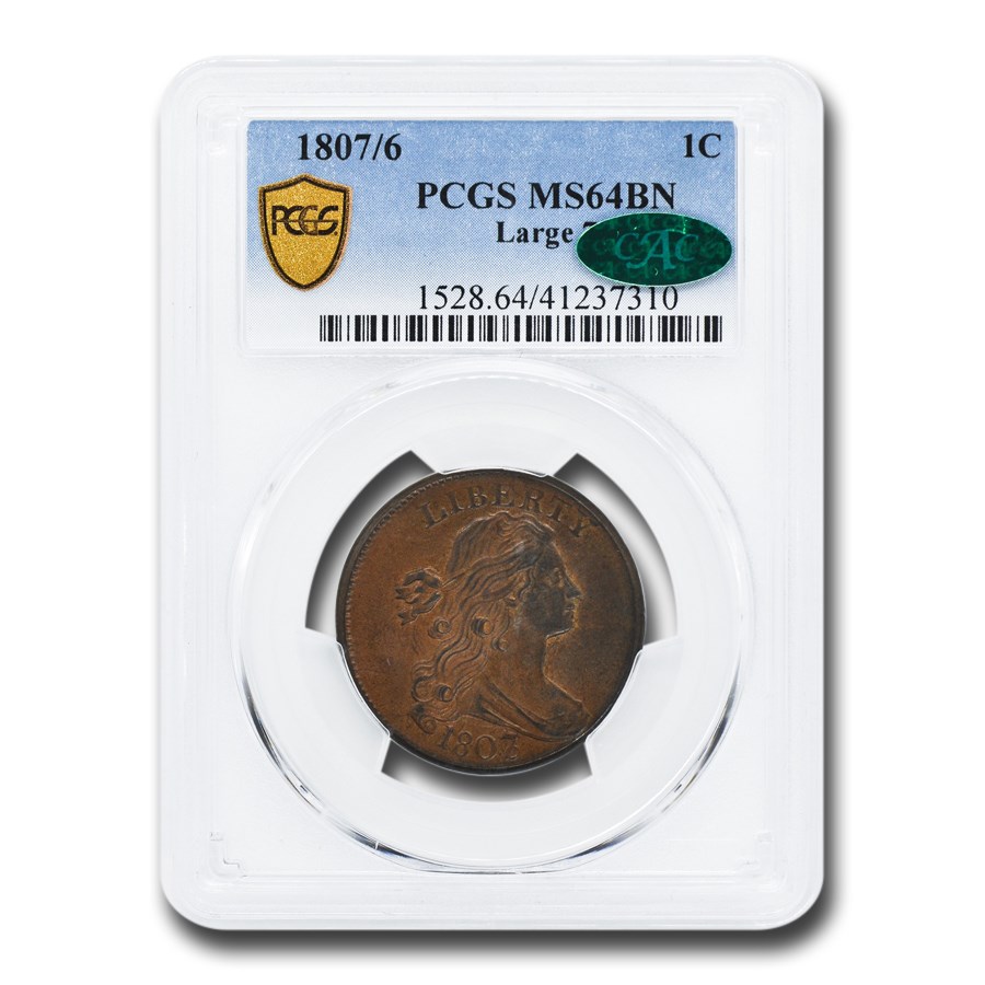 1807/6 Draped Bust Large Cent MS-64 PCGS (Brown, Large 7)