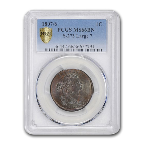 1807/6 Draped Bust Large Cent MS-66 PCGS (Brown, S-273 Large 7) 1807/6 Draped Bust Large Cent MS-66 PCGS (Brown, S-273 Large 7)