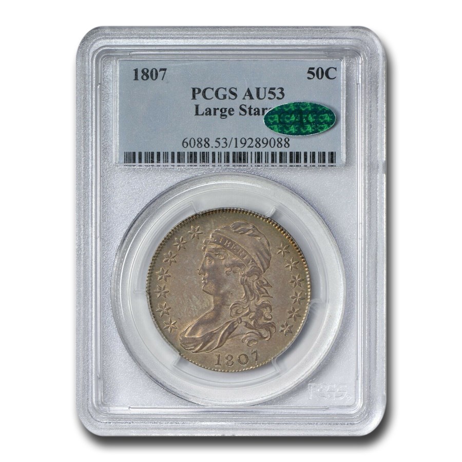 1807 Capped Bust Half Dollar AU53 PCGS CAC (Large Stars) Coin For Sale