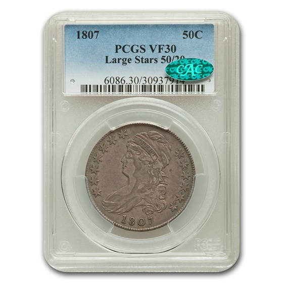 1807 Capped Bust Half Dollar VF-30 PCGS CAC (Lg. Stars 50/30) 1807 Capped Bust Half Dollar VF-30 PCGS CAC (Lg. Stars 50/30)