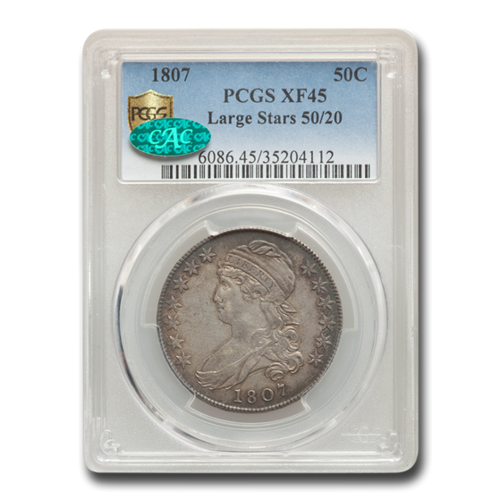 1807 Capped Bust Half Dollar XF-45 PCGS CAC (Large Stars 50/20) 1807 Capped Bust Half Dollar XF-45 PCGS CAC (Large Stars 50/20)