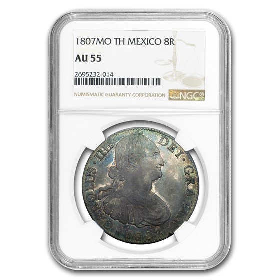1807 Mo-TH Mexico Silver 8 Reales AU-55 NGC 1807 Mo-TH Mexico Silver 8 Reales AU-55 NGC